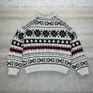 Vintage 90s Grandpa Sweater Mens XL Loose Fit Light Tan Cotton Crazy Pattern